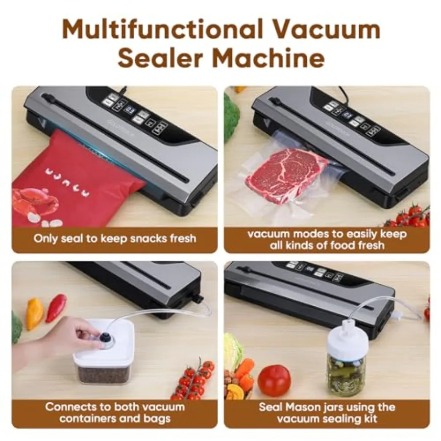 فراغ السدادة للأغذية الكهربائية ميسون جرة ماكينة سد الفراغات شاشة ديجيتال 8 في 1 الإعدادات المسبقة المبسطة مع القاطع المدمج