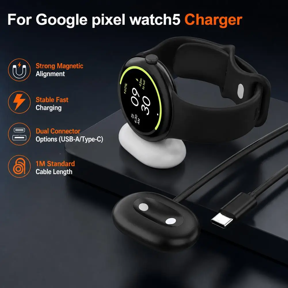 Type-C Magnetic Charging Dock For Google Pixel 5 Watch Portable Watch Charger Cable 2 Pin Cord Matte Side Charger Dock