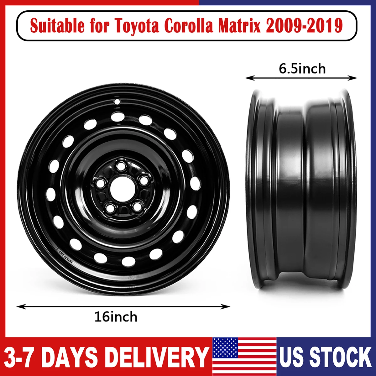 

1PC 16X6.5-inch Wheel Hub Black Steel Wheels Suitable For 2009-2019 Toyota Corolla Matrix
