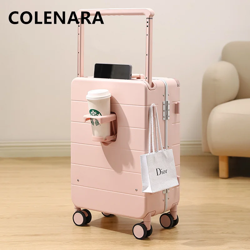 COLENARA casing troli perjalanan, koper beroda bingkai aluminium 24 "26" 20 inci PC dengan roda