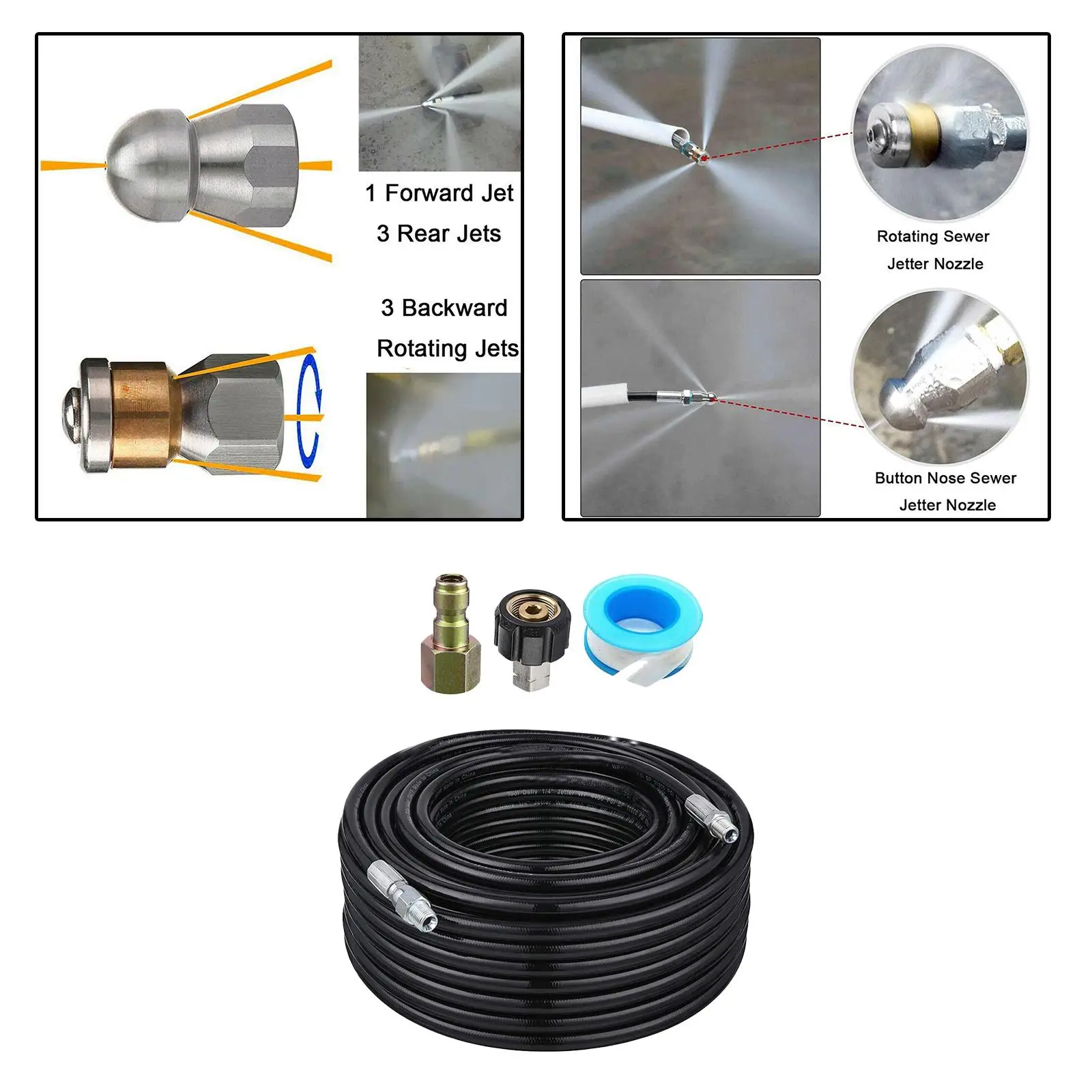 

Sewer for Pressure Washer,1/4" NPT, 100FT Sewer Jet Hose