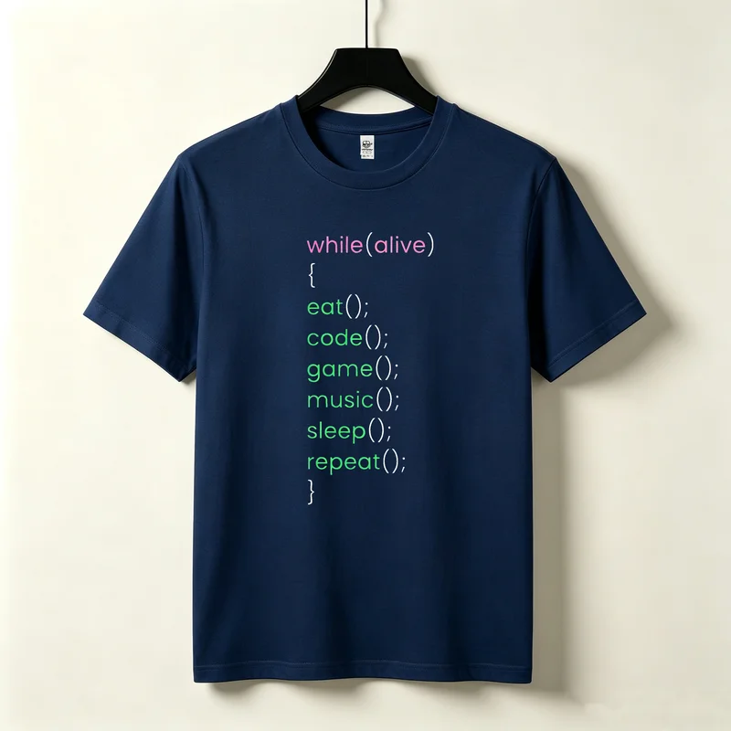 While Alive Loop Code Eat Code Game Sleep Repeat Graphic T Shirt Men Funny Programmer Coder Geek Cotton Short Sleeve Tshirt
