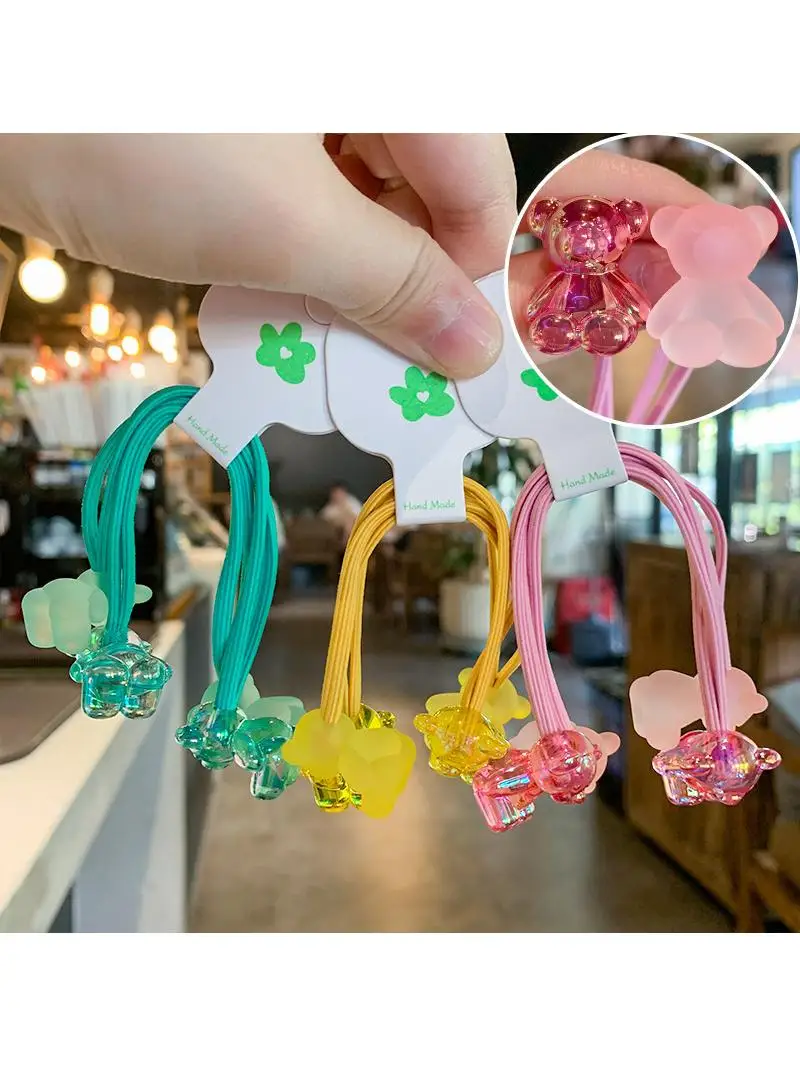 Bandeaux élastiques à double tête d'ours de dessin animé pour enfants, cravates pour enfants, accessoires de cheveux de princesse mignons, vêtements de sauna pour bébé, 2 pièces