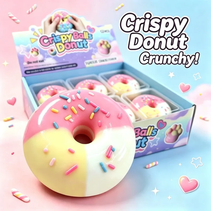Crispy Donut Squishy Fidget Toy Cute Clay Filled Crunchy Texture Squeeze Stress Relief Sensory Desk Toy Adults Calming Soft Gift