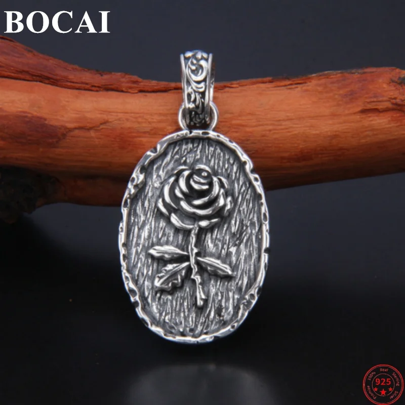 BOCAI S925 Sterling Silver Pendants for Women Men New Fashion Simple Vintage Rose Ethnic Style Punk Jewelry Free Shipping