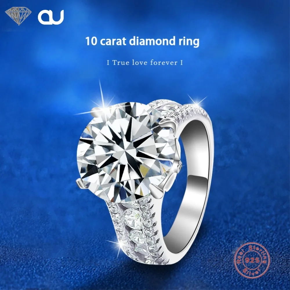 Anel de casamento moissanite para mulheres, banda nupcial, 925 banhado a prata esterlina, ouro 18k, jóias de luxo, passe no teste, cor d 10 ct