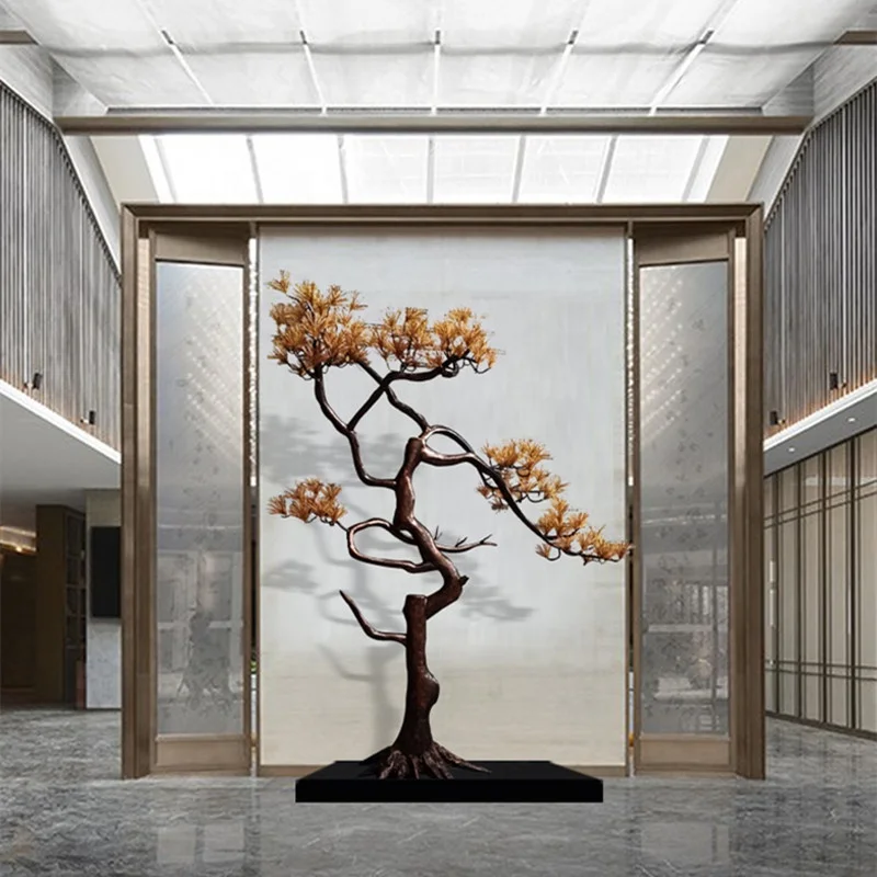 Customized Metal Landing Welcome Pine Sculpture for Hotel Aisle Office Building High-end Art Decorations