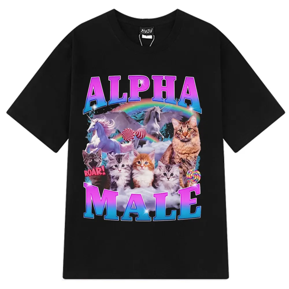 

Alpha Male Cute Kitten Cat Unicorn Rainbow Funny Graphic T-shirt Men Women Fashion Short Sleeve T-shirts Cotton O-Neck T Shirts