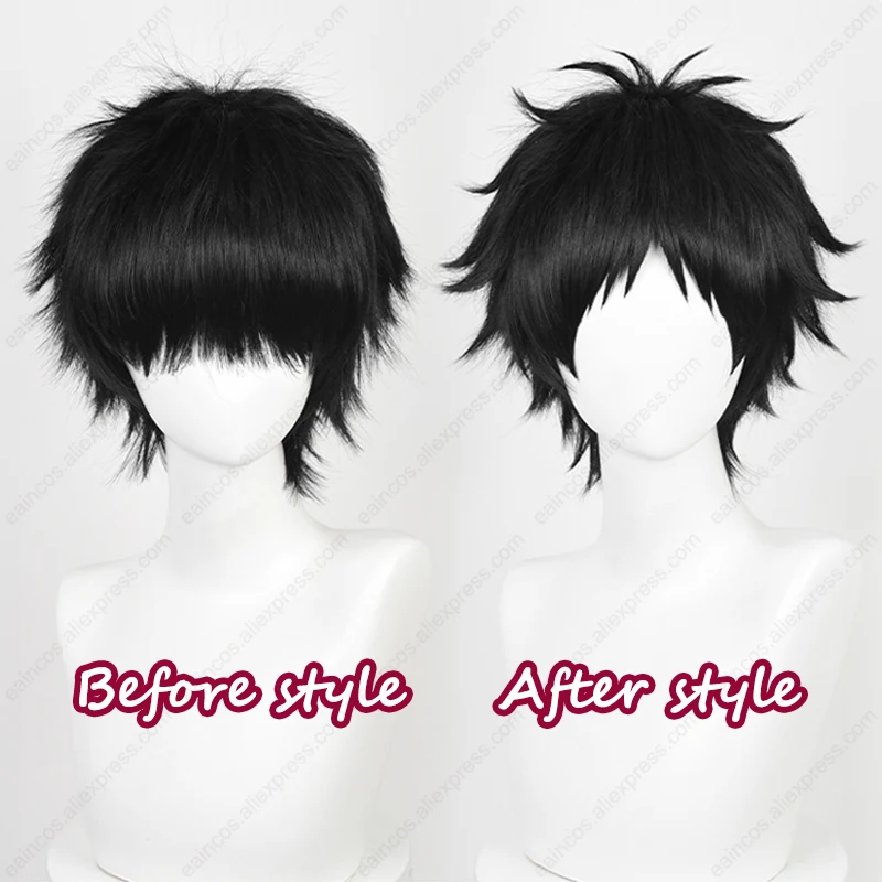 Akaashi Keiji Cosplay Wig 30cm Black Short Wig Fluffy Heat Resistant Synthetic Wigs