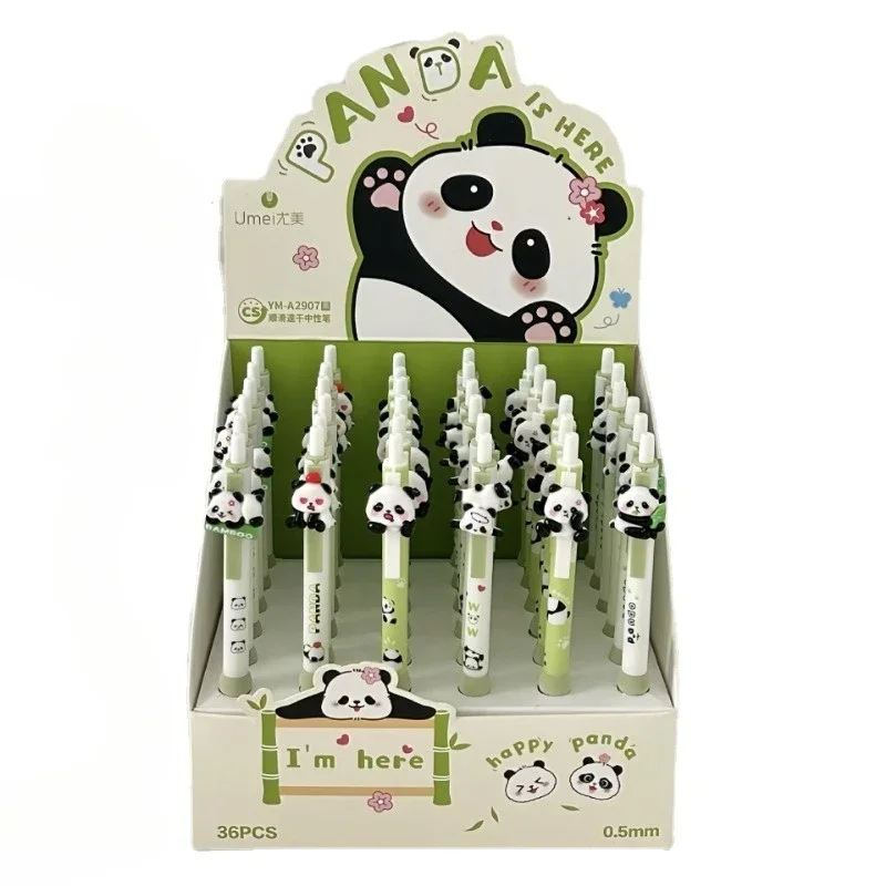 1pc Cute Panda Gel Pens with 0.5mm Point and Push Button - Quick Dry Black Ink for Students office accessories  펜