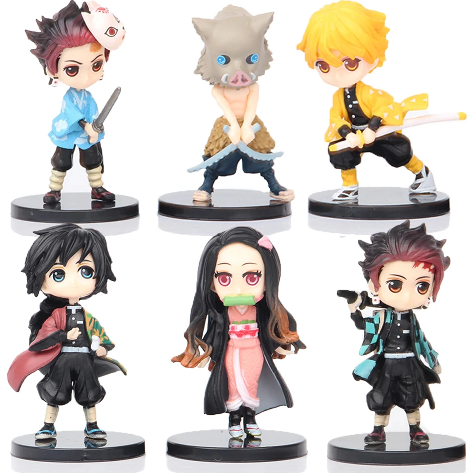 6 uds Anime Demon Slayer figura Kimetsu No Yaiba PVC Q Posket Kamado Tanjirou Kamado Nezuko Agatsuma chico juguete decoración en Stock