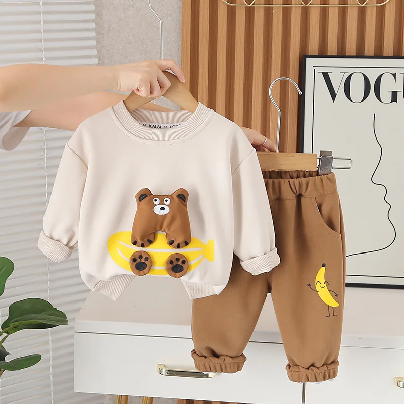 

Korean Fashion Kids Autumn Clothes 2025 Cute Cartoon Animal Long Sleeve Pullover Tops and Pants 2 Piece Suit for Boys Sportswear