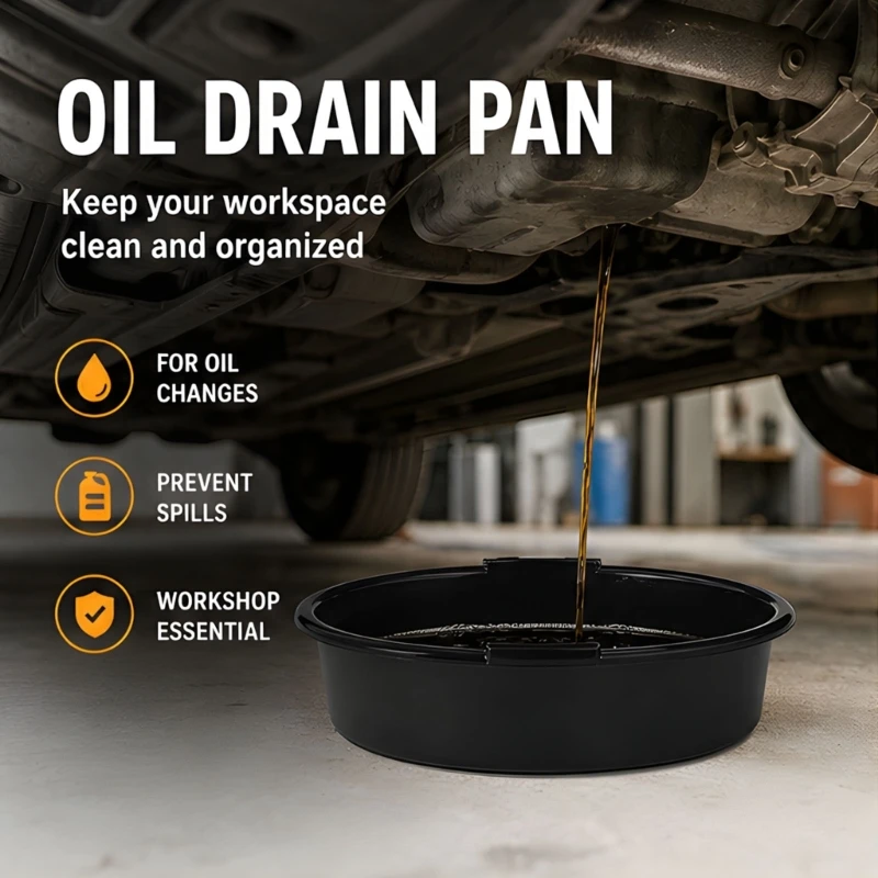 Oil Drain Pan 37 Large Opening Plastic Basin With Guided Pour Lip and Stable Base, 6.5 L Vehicle Service Drain Pan For Home