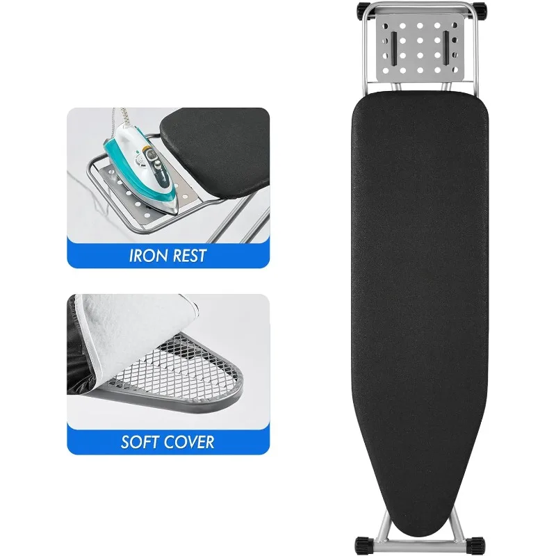 Ironing Board, Heat Resistant Cover Iron Board with Steam Iron Rest, Non-Slip Foldable Ironing Stand. Heavy Sturdy Metal Frame