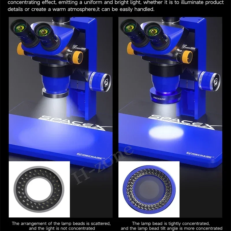 Meccanico LS720 48mm Microscopio Anello luminoso Luminosità regolabile Lampada polarizzata per protezione degli occhi per illuminazione di