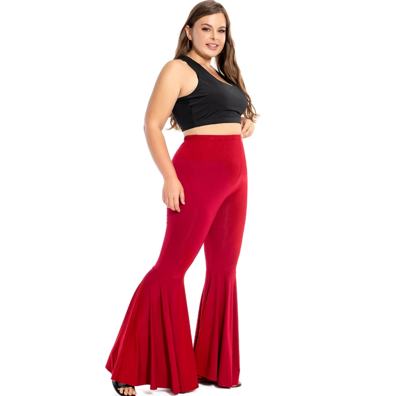 Babbytoro Women Flare Leggings Wide Leg Loose Bell Bottom Dance Party Modal Cotton Legin Pants Plus Size 5XL 4XL 3XL L Black Red