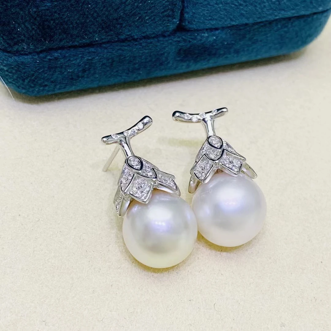 Gorgeous Wholesale 925 Sterling Silver Earrings Mount Findings Settings Base Mounting Parts Accessory for 11-12mm Pearls