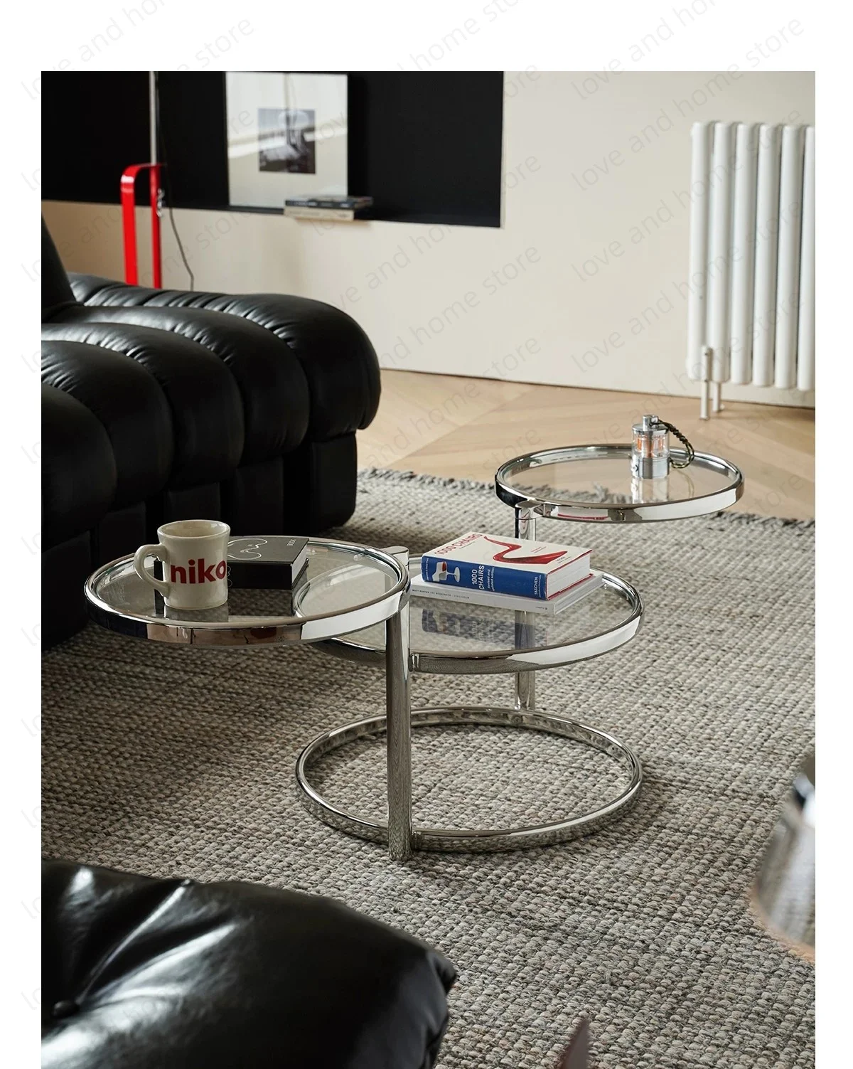 Bauhaus TN331 Inspired 3‑Tier Swivel Tempered Glass Coffee Table Stainless steel Frame Rotating Round Side Table