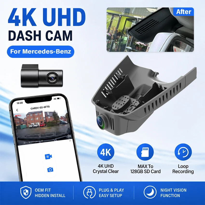 4K Dash Cam For Mercedes‑Benz MB GLK Class X204 GLK200 GLK250 GLK260 GLK300 GLK350 2008‑2015 APP Control Car DVR Night Vision