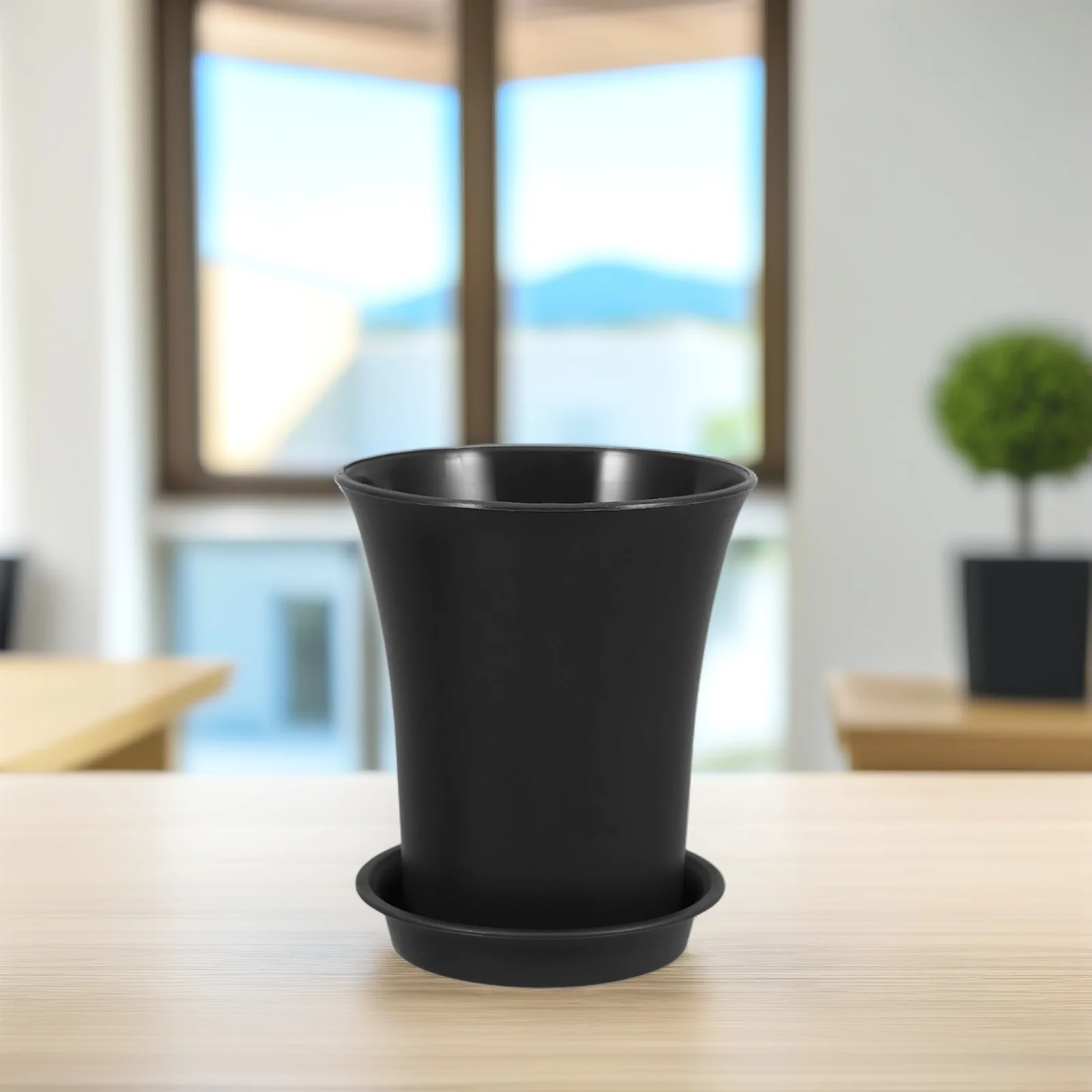 10 pçs plantadores de plástico redondos 9cm cinza escuro mini potes para plantas interior ao ar livre jardim plantio recipientes com bandeja pires
