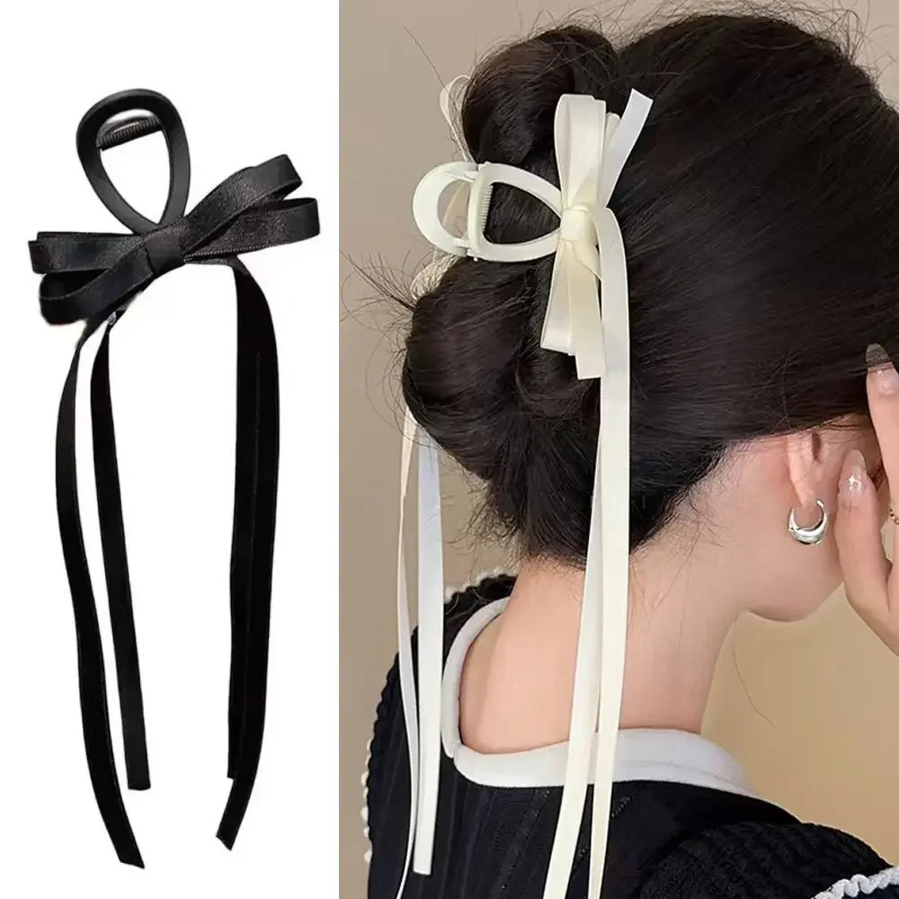 Black Bow Ribbon Hair Claw Clips Temperament Elegant Hairpin Women Princess Headdress Fashion Grab Clip Female Hair Accessories