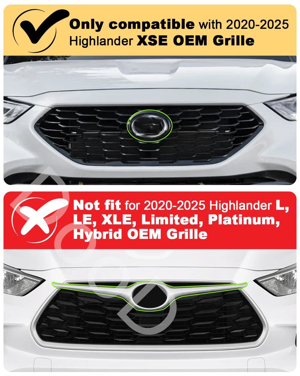 Front Racing Grill Grille Lights Fit for 2020-2025 Toyota Highlander Xse Grills Lights Accessories