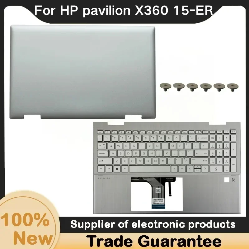 New For HP Pavilion X360 15-ER TPN-W147 LCD Back Cover A Shell Silver Upper Case Palmrest Cover With keyboard M45129 M45130-001