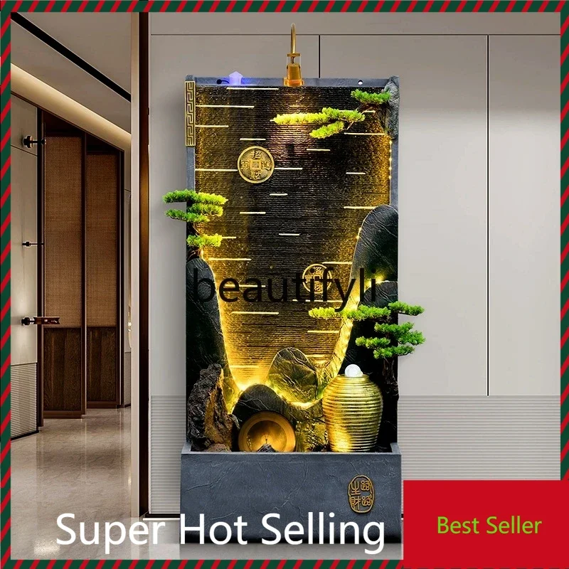Water curtain wall lucky ornament rockery fountain living room entrance screen decoration floor landscape