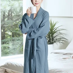 100% Cotton Night-Robe Dress Women's Loose Wrape Bathrobe With Sashes Casual Long Sleeve Lady Simple Sleepwear Night Dresses