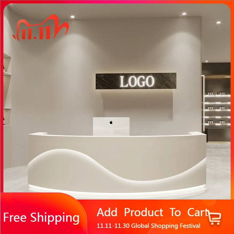 

Modern Simple Desks Company Reception Counter Work Design Curved Business Store Desk Curved High Quality Escrivaninha Furniture