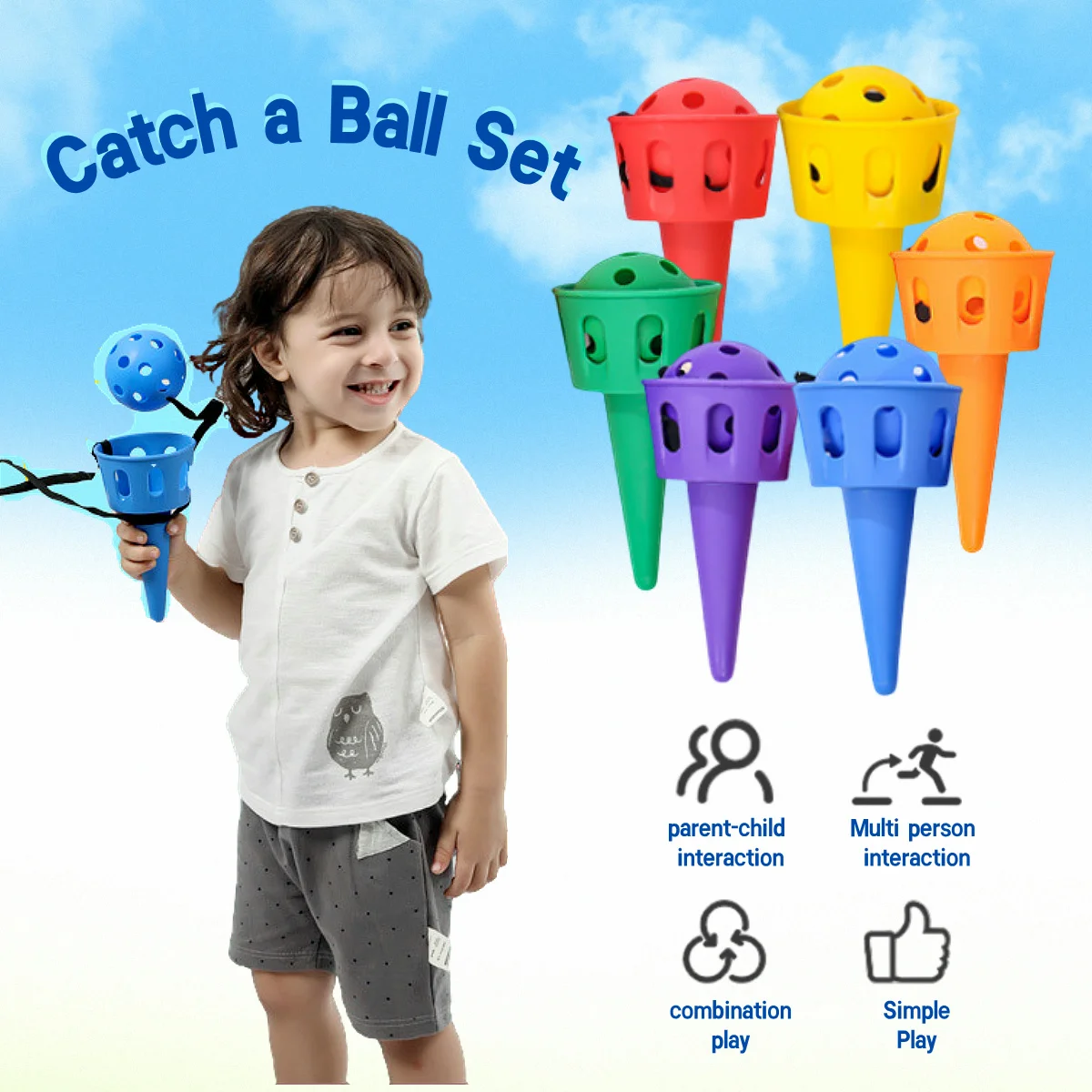 6pcs Catch a Ball Set,Champion Sports Scoop Ball Game: Classic Kids Outdoor Toy for Lawn, Party Camping & Beach,Activities Adult