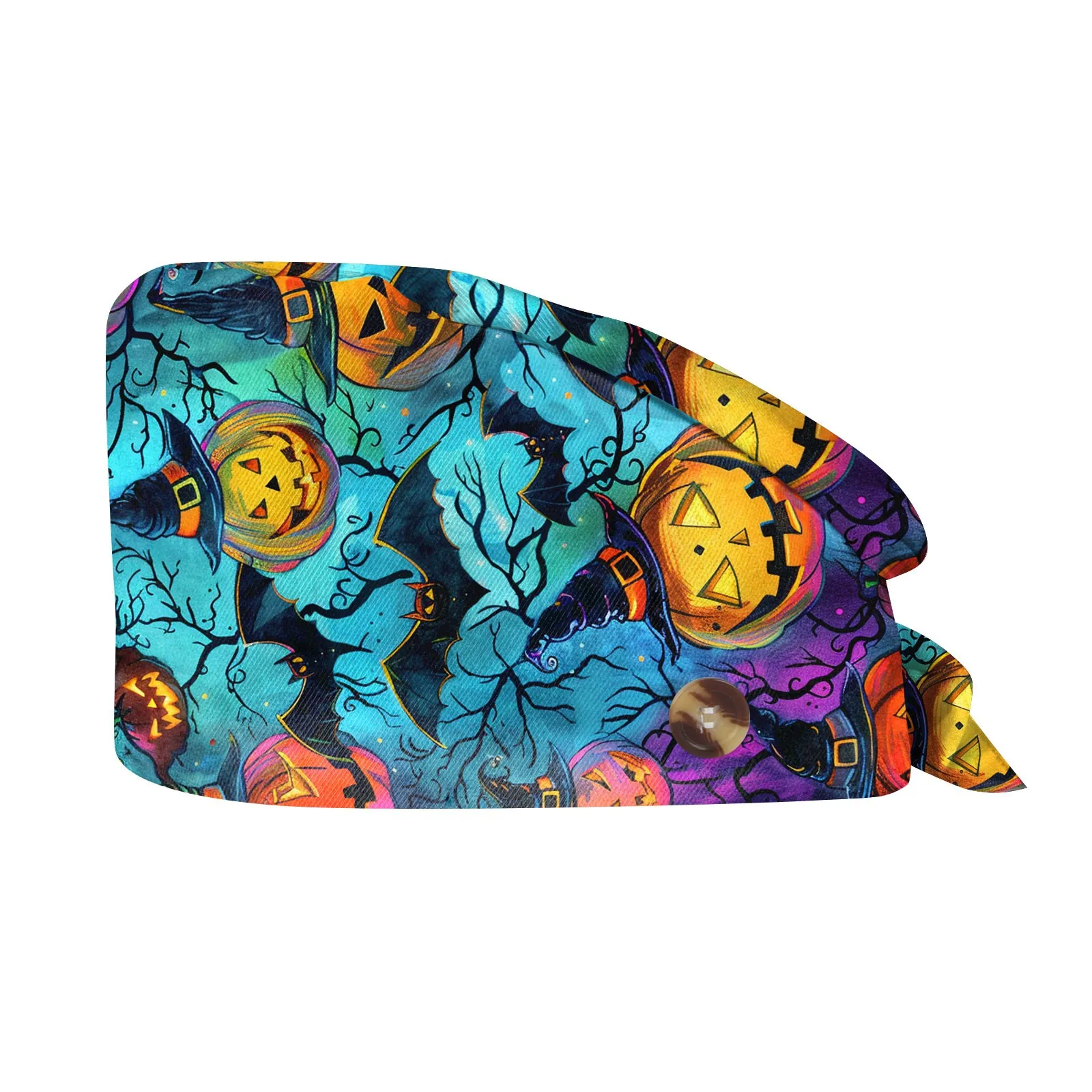 Gorros de fregado de Halloween para mujer, sección elástica absorbente de sudor, gorros de trabajo de enfermería para el cuidado de mascotas, gorro exfoliante con estampado de flores de laboratorio