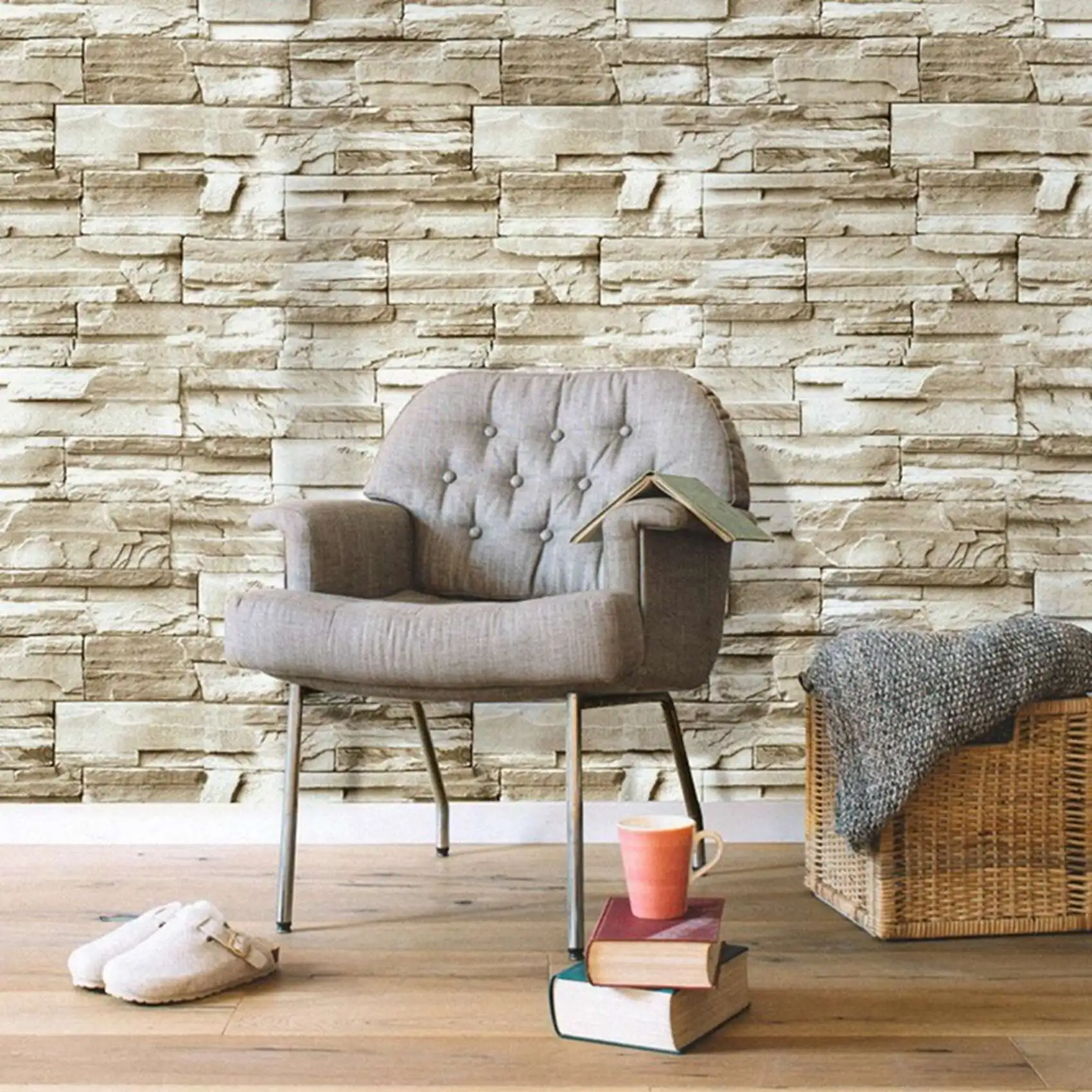 ABGG-2Pcs 6M Vinyl 3D Brick Rock Sticker Paper Self Adhesive Wallpaper Furniture Wall Stickers