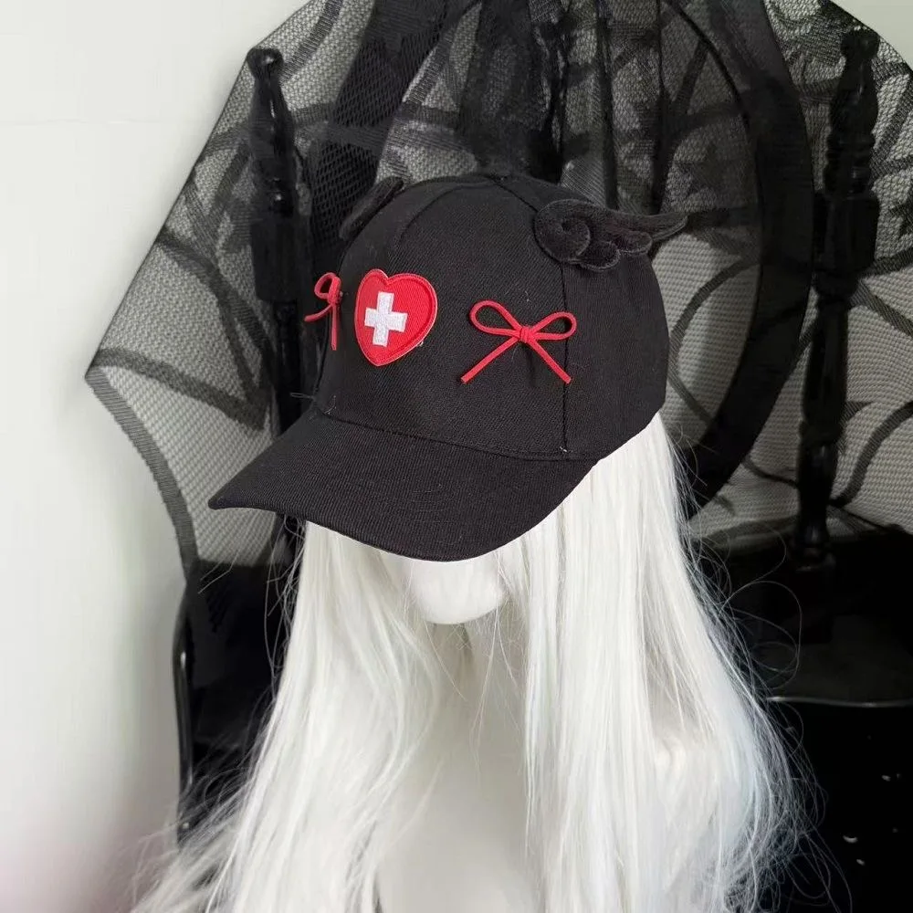 Ins Hat Embroidered Love Cross Bow Baseball Cap Y2K Subculture Dark Angel Wings Sweet Cool Casual Cap Harajuku Hats for Women 2