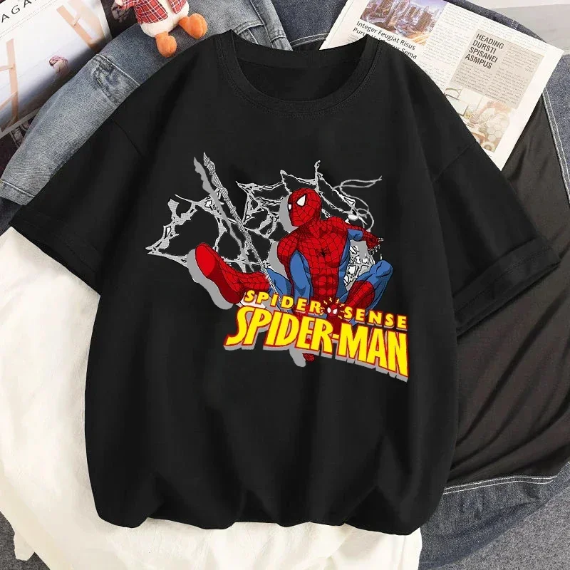

Мужская и женская футболка с коротким рукавом «Человек-паук», футболка с мультяшным принтом, летняя футболка с круглым вырезом, одежда унисекс, повседневные уличные футболки