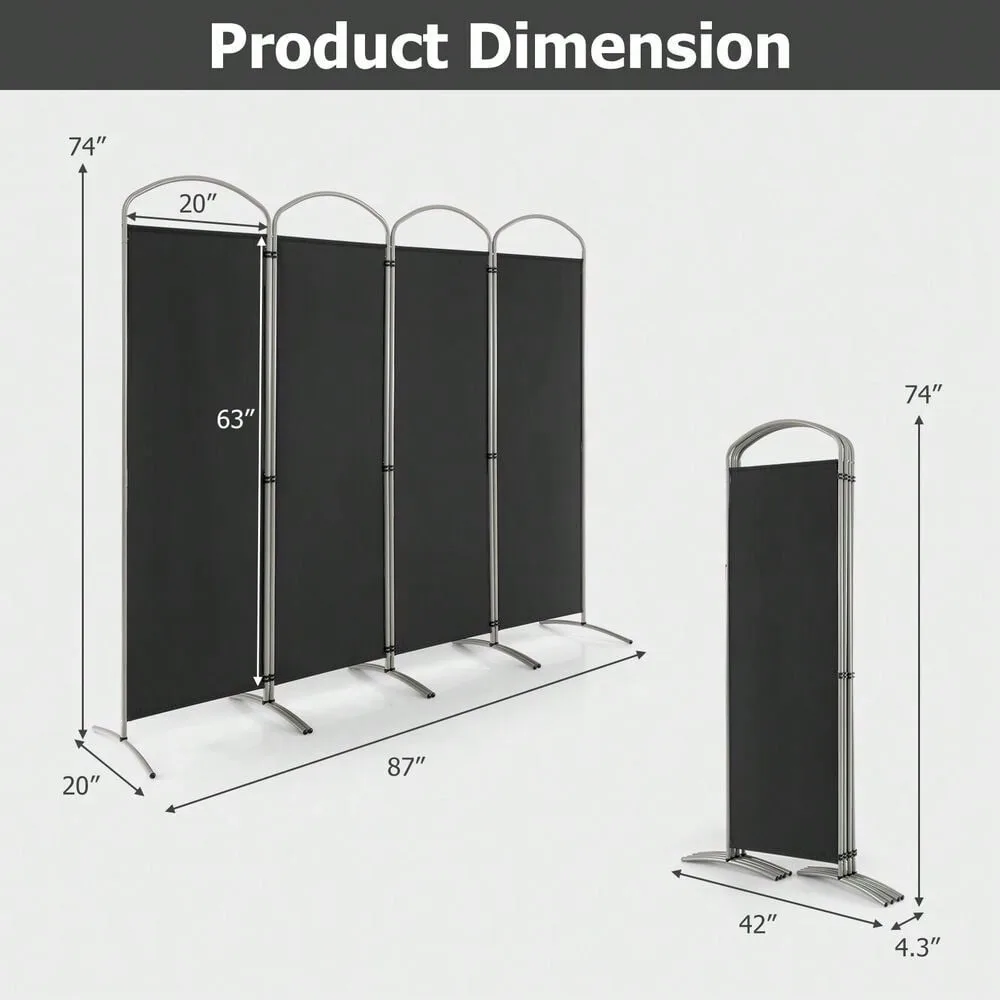 4 Panels Folding Room Divider 6 Ft Tall Fabric Privacy Screen Black