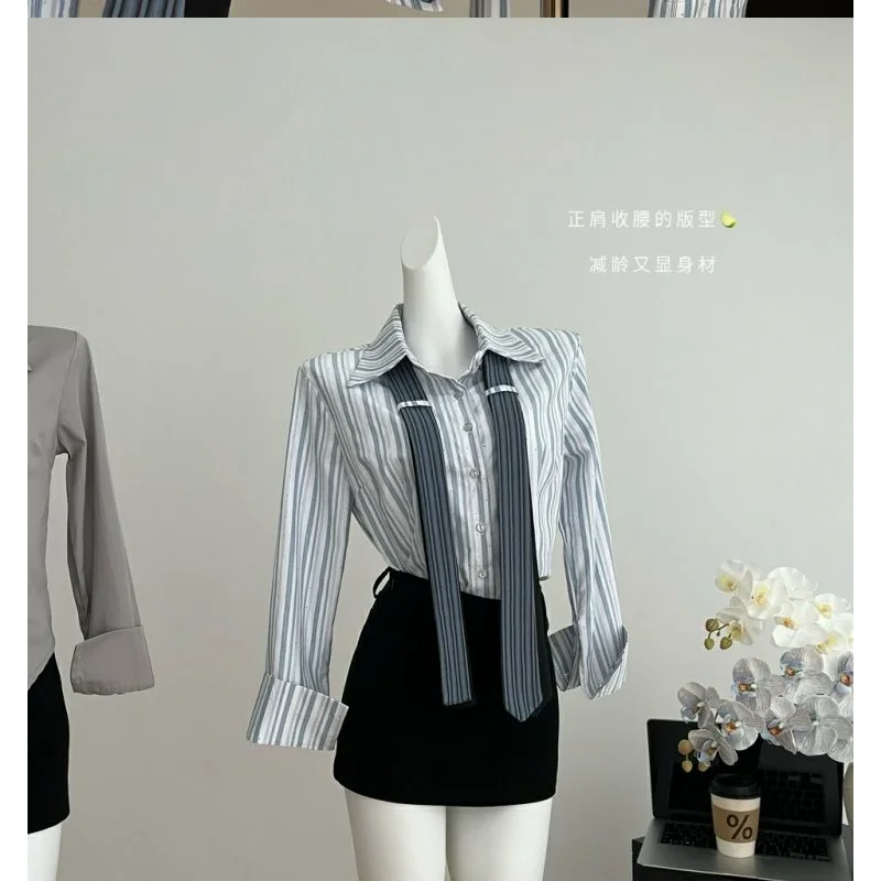 

Женская рубашка с двойным завязками и рукавами-колокольчиками в студенческом стиле, универсальная рубашка с длинными рукавами и тонкой талией на правом плече