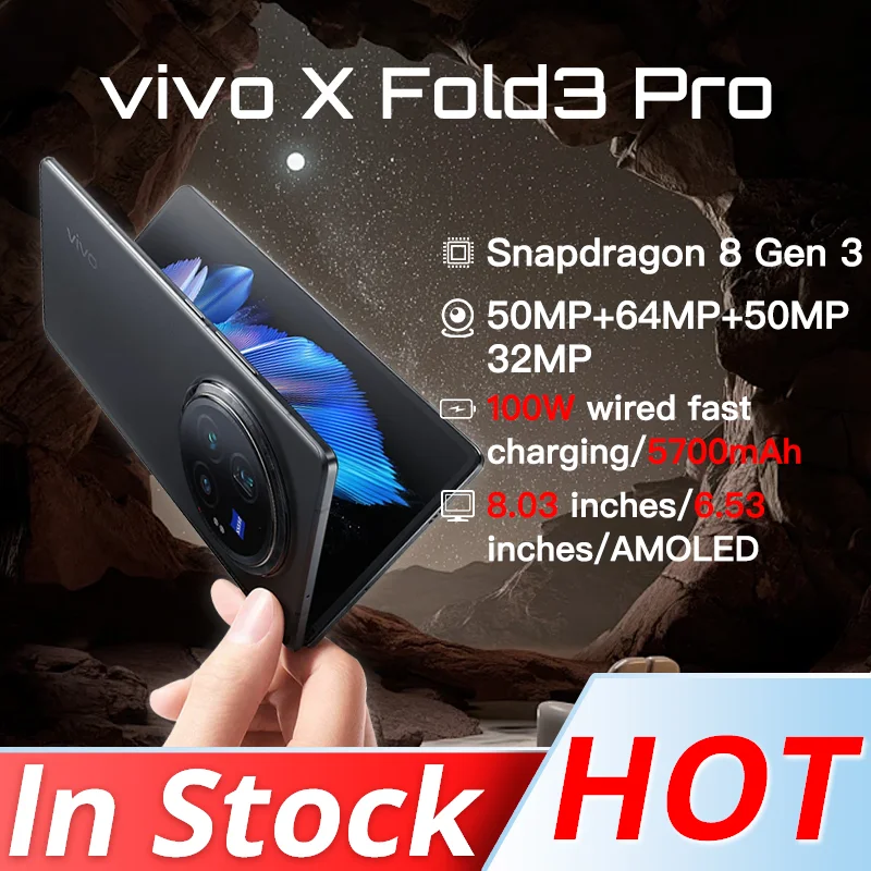 Vivo X possède 3 Pro-Téléphone portable, Snapdragon 8, Isabel 3, Face ID, écran plié AMOLED 8.03 pouces, charge 100W, 64MP, empreintes digitales, original