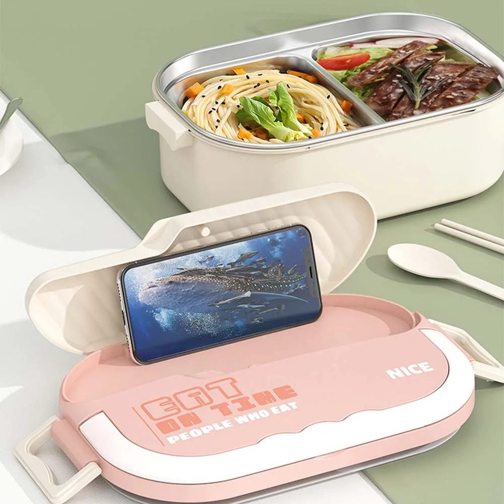 304 stainless steel lunch box with chopsticks and spoon, leak proof locking lid, separated food compartment lunch box view 5