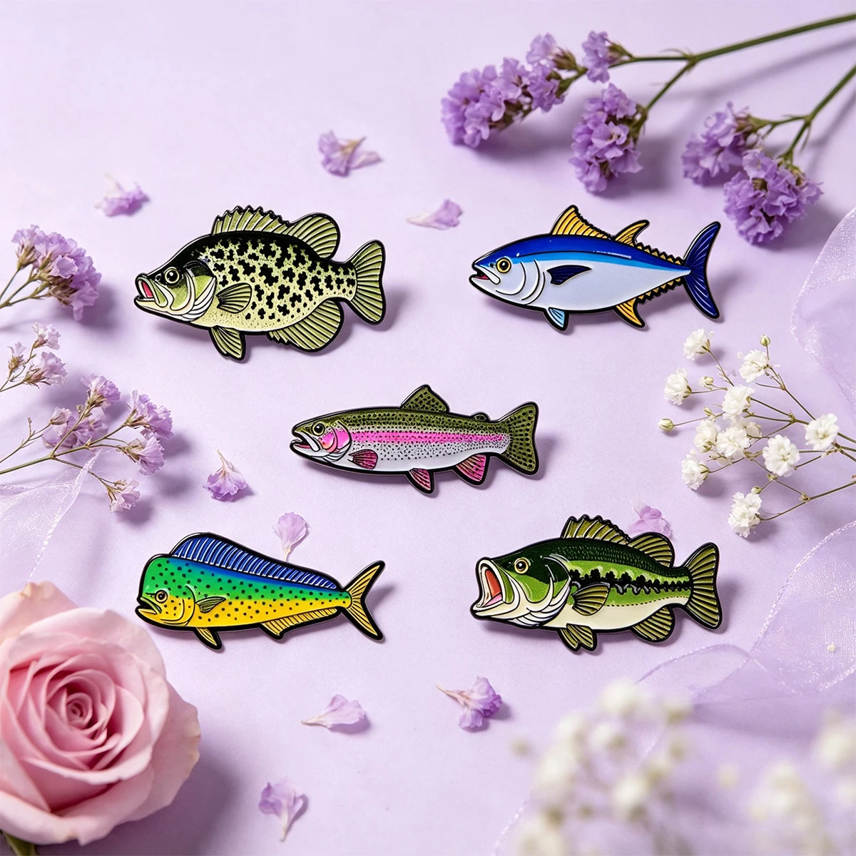 Salmon Tuna Largemouth Enamel Pin Vivid Game Fish Brooches Woman Men Backpack Accessories Bags Badge Lapel Jewelry Friends Gift