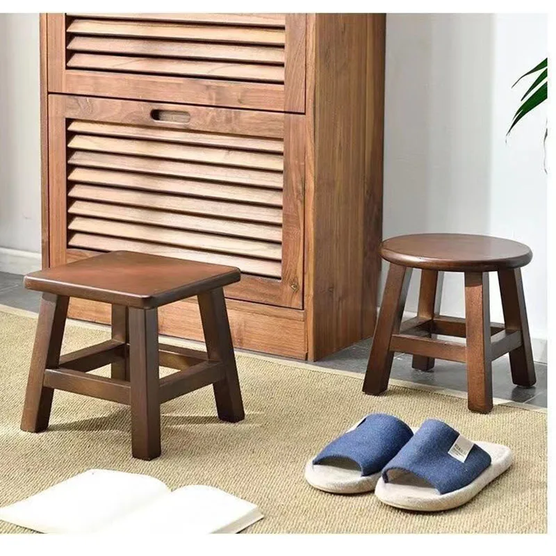 Walnut Colored Solid Wood Small Stool Modern Chinese Living Room Shoe Changing Stools Household Footrest Home Furniture 걸상