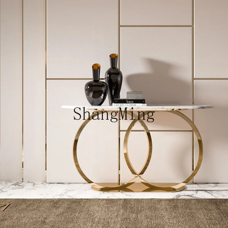 CLLuxury Entrance Table Modern Simple Stainless Steel Marble Decorative Shelf