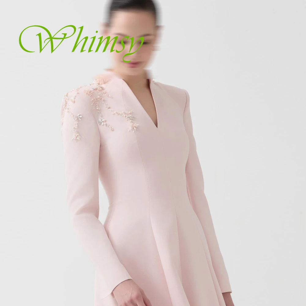 فستان سهرة رسمي مخصص من الجيرسيه برقبة على شكل حرف V كلاسيكي بأكمام طويلة فساتين العودة للوطن زهور رقيقة فساتين مناسبة مخصصة