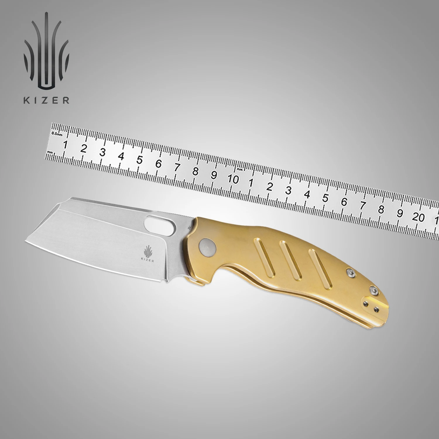 Kizer Pocket Folding Knife V4488BC2 C01C 2024 New Arrivals Brass Handle with 3V Steel Blade Survival Knife