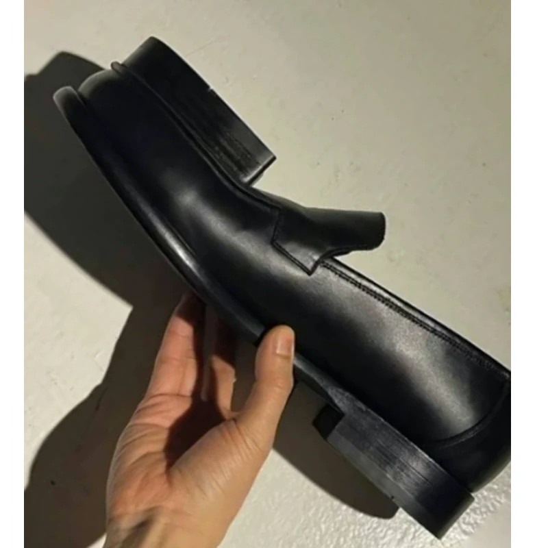 Men's Black Round Toe Loafers Slip On Thick Sole Leather Shoes Rivets Punk Derby Shoes Fashion Casual Dress Shoes for Men 2026