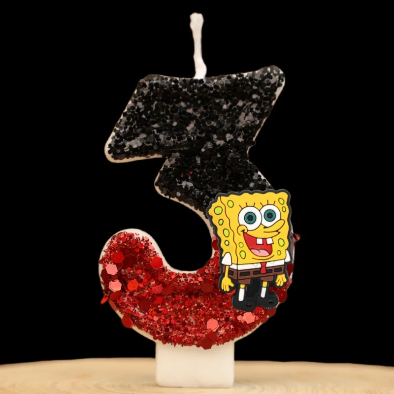 Spongebob Digital Candle Number 0-9 Kids Birthday Cake Decoration Supplies Cute Cartoon Anime Party Accessories Supplies