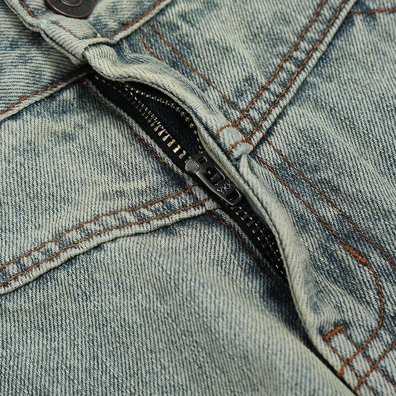 UPRAKF Zip Jeans Pocket Blue Streetwear Denim Pants Casual Straight-leg Fashion Trousers Fit Summer Wide Leg