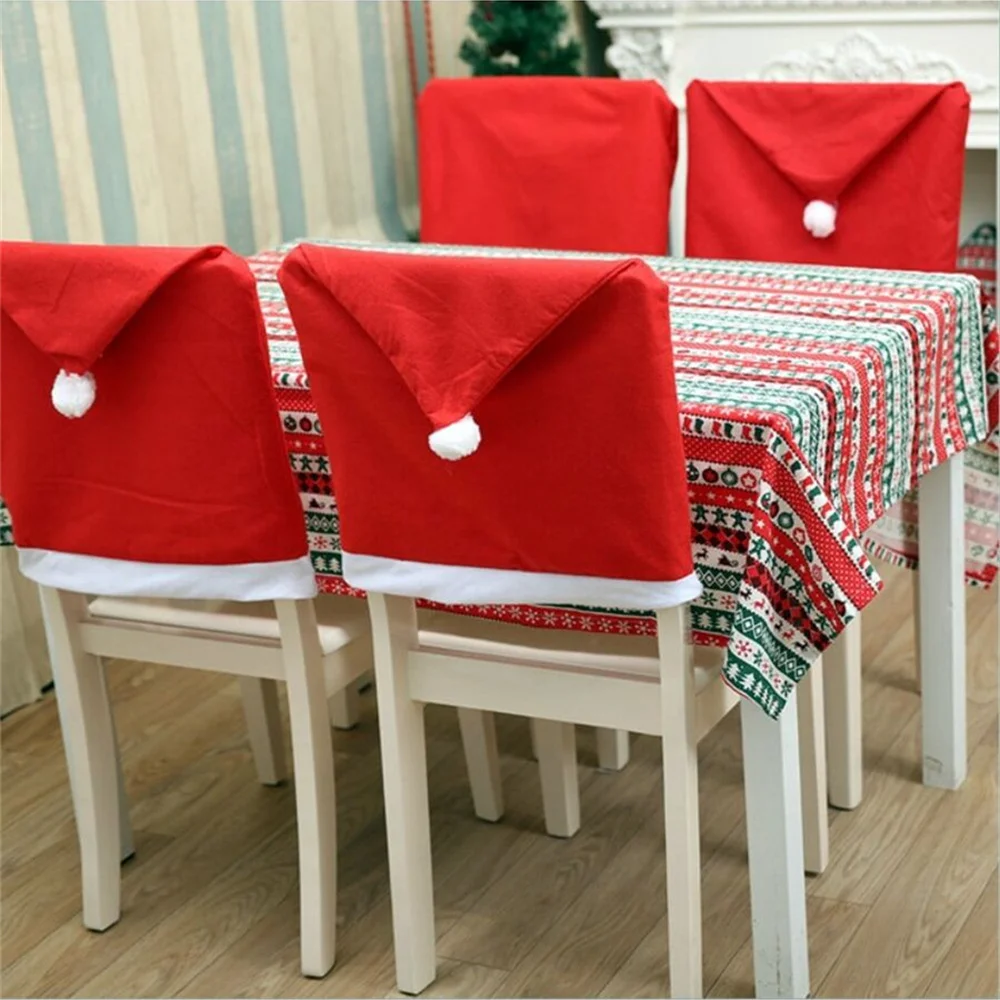 4 Stück Weihnachtsstuhlhussen 25 x 20 Zoll, festliche Feiertagsdekorationen für Zuhause und Party, robuste Sitzschoner aus Stoff – Detail 3