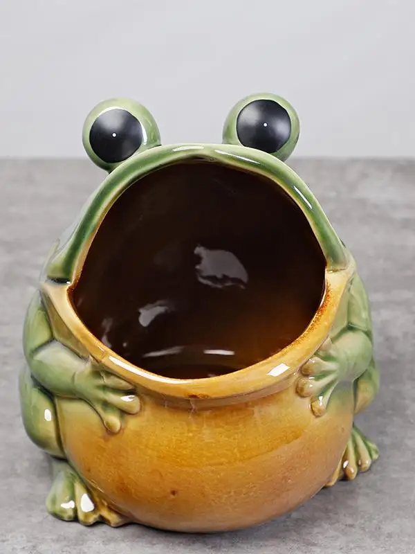 

European-style Pastoral Ceramic Big Mouth Frog Tea Table TV Cabinet Porch Sundries Storage Piggy Bank Home Decoration