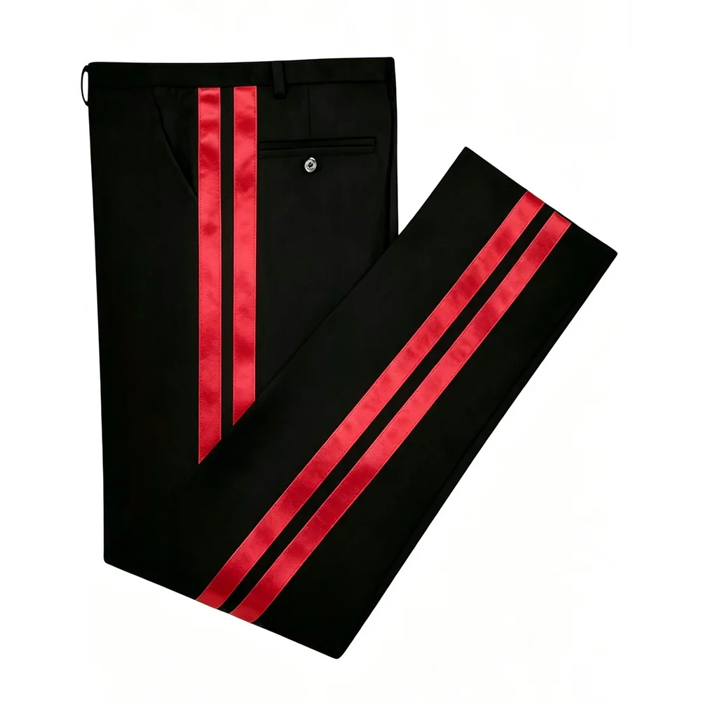 Double Stripe Suits Pant Men's Tuxedo Dress Pants Flat Front Satin Band Trousers Suits Pant